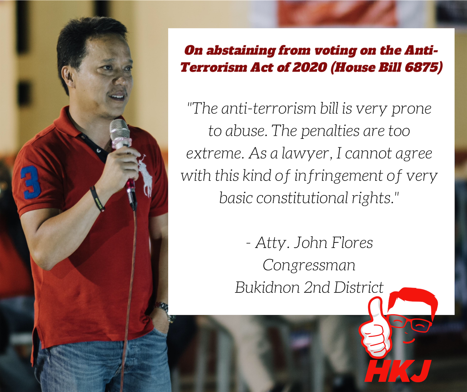 Why Bukidnon solon Flores abstained from voting on Anti-Terrorism Bill